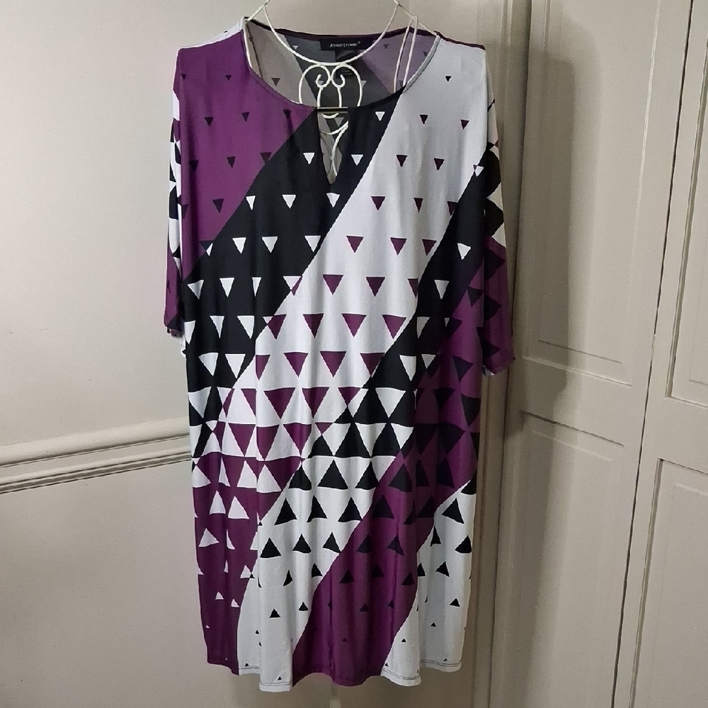 Ashley Stewart Purple and Black Geometric Tunic Dress